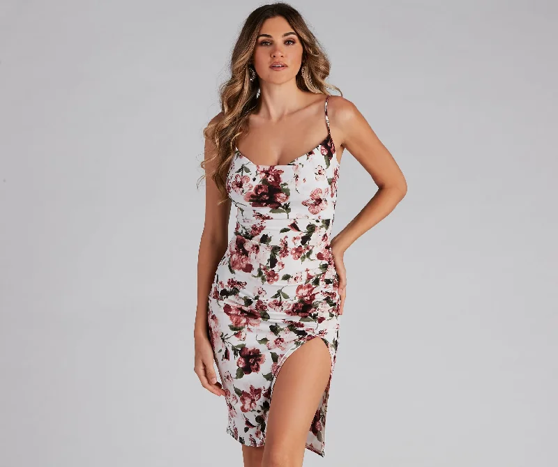 Spring Strolls Floral Cowl Midi Dress