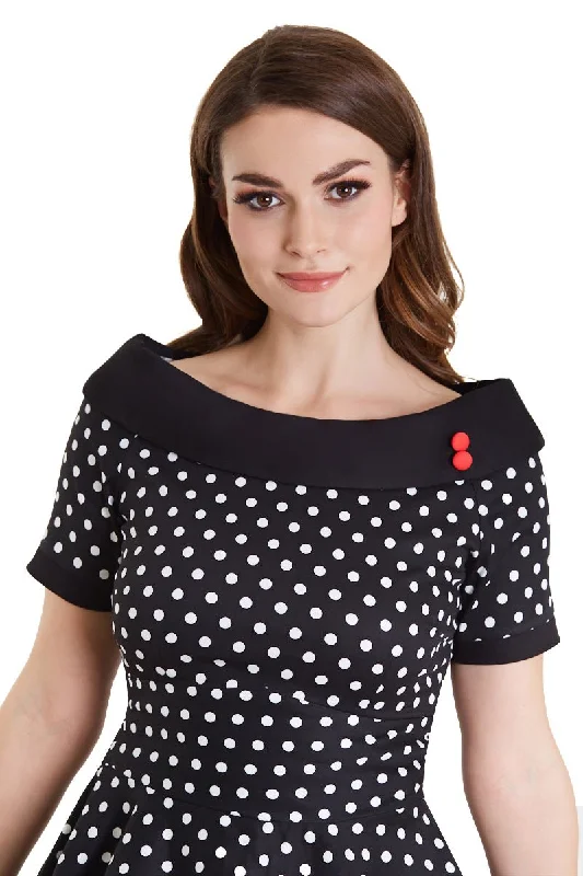 Darlene Retro Swing Dress in Black-White Polka Dots