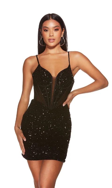 Alyce Lace-Up Short Black Sequin Hoco Dress 4910