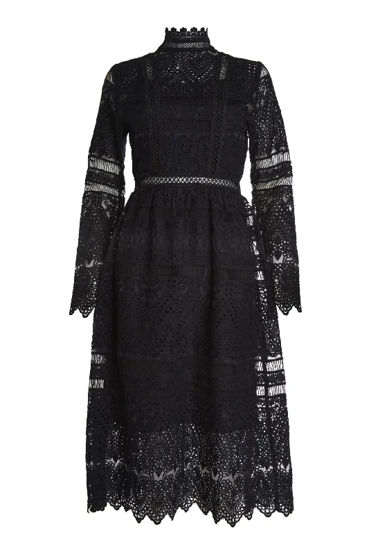 Carter Black High-Neck Lace Midi Dress