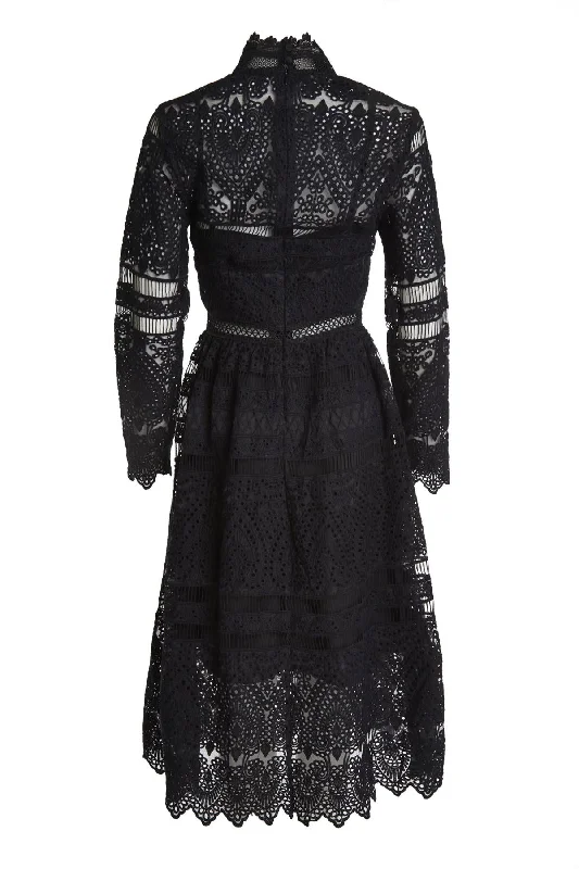 Carter Black High-Neck Lace Midi Dress