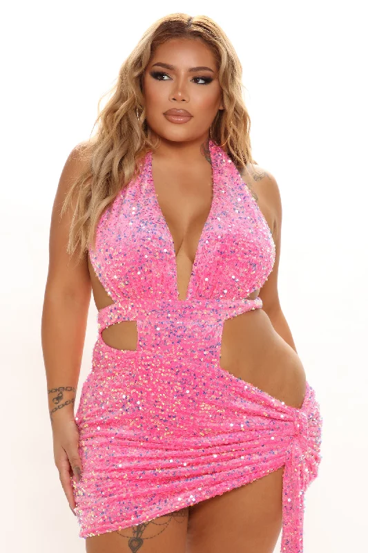 Catch A Vibe Sequin Mini Dress - Pink Catch A Vibe Sequin Mini Dress - Pink