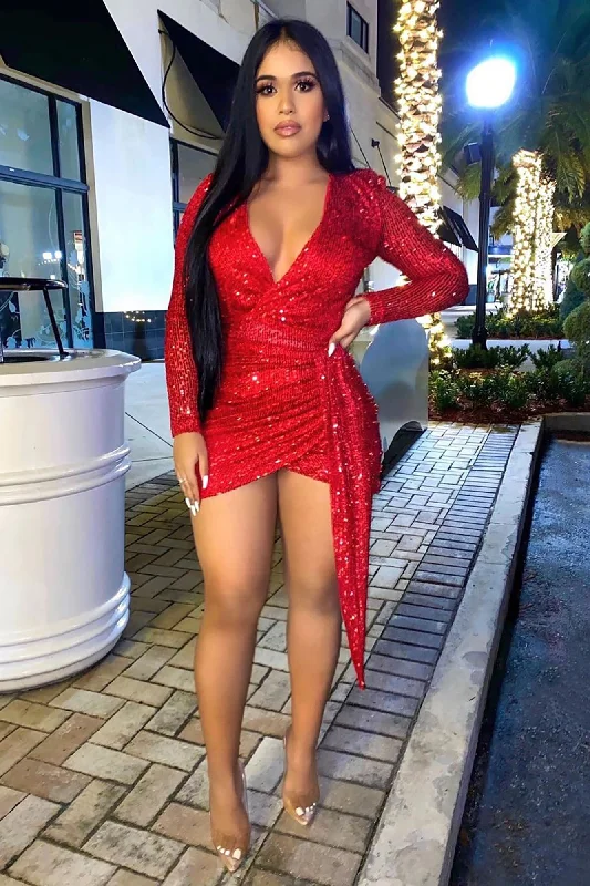 Center Stage Sequin Mini Dress - Red Center Stage Sequin Mini Dress - Red