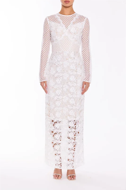 Louise White High Neck Patchwork Maxi Dress
