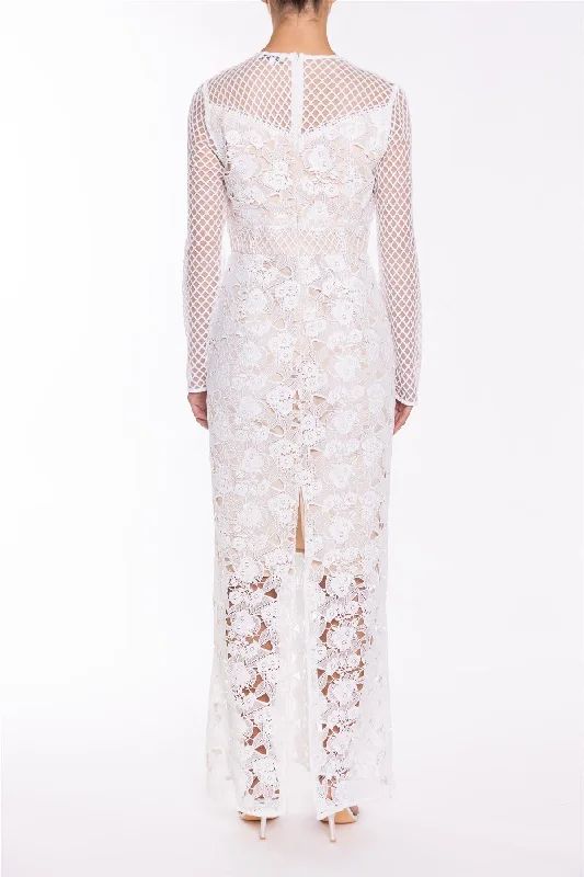 Louise White High Neck Patchwork Maxi Dress