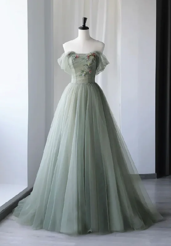 Light Sage Green Long Prom Dress Off the Shoulder Long Formal Gown PL10165 Flattering maxi dresses for all body types