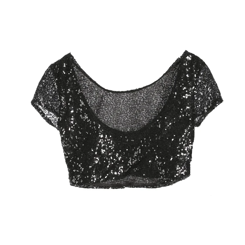 Sexy Women's Sequins Party Club Evening Tanks Crop Top Summer Tube Tops Bodycon Slim Tanks Short Sleeve Tees T-Shirt Clubwear Must-have party dresses for this season